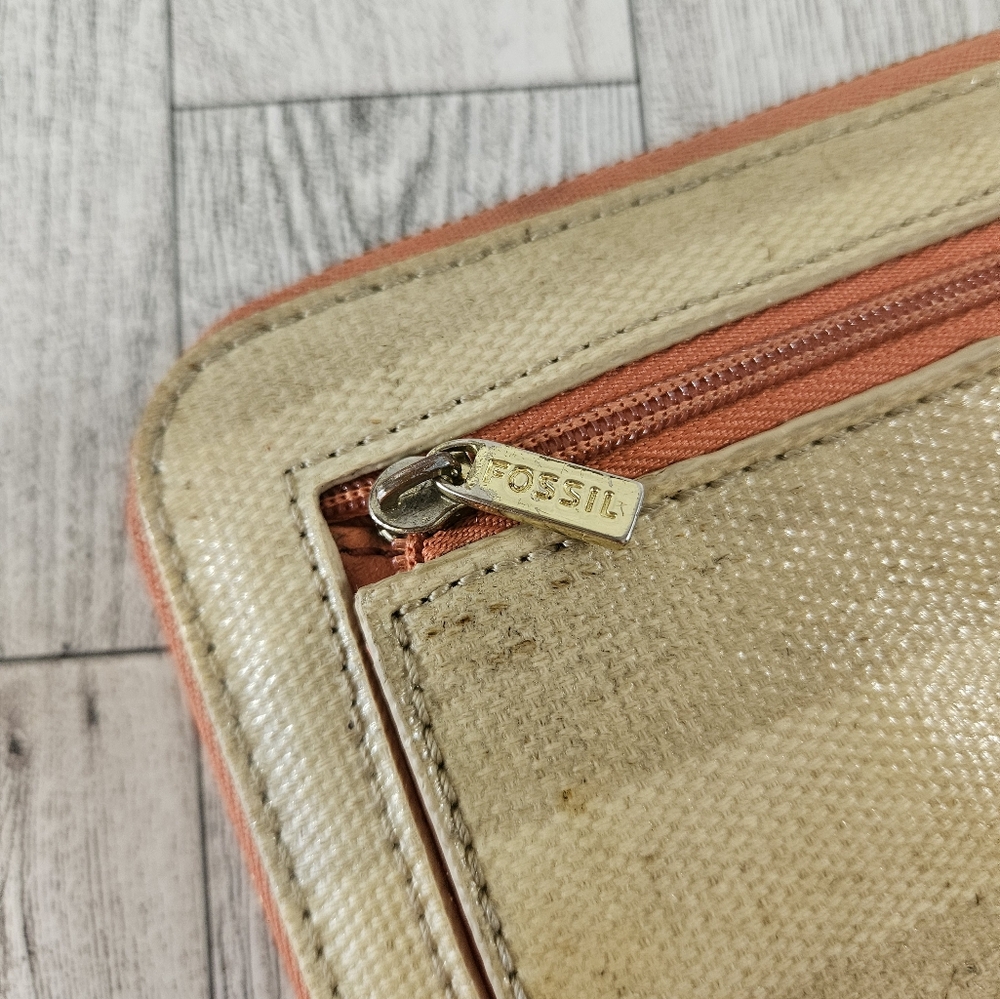 Fossil Tan Stripe Large Long Wallet Snap Full Zip… - image 3